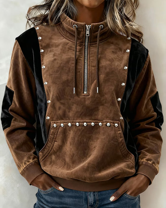 Sweatshirt Fermeture Éclair Bloc de Couleur Relax