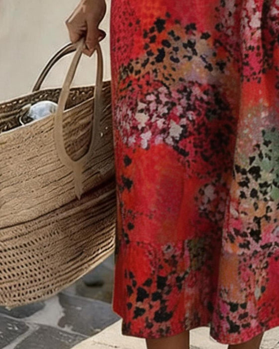 Robe Imprimé Pois Col Rond Longue