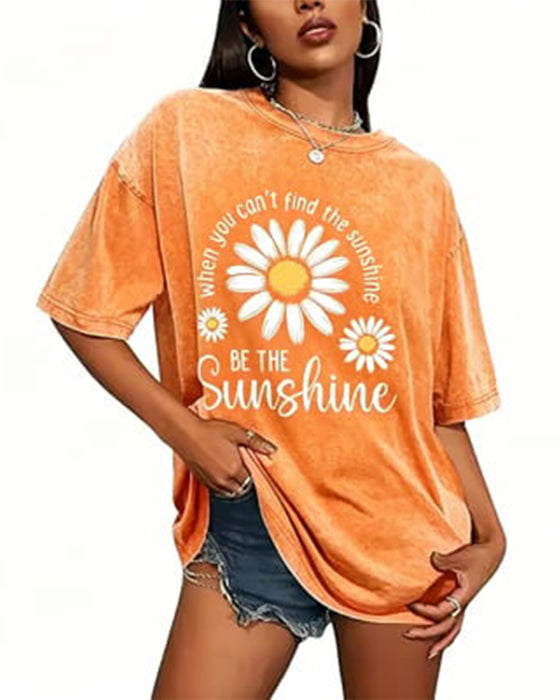 T-Shirt Décontracté Daisy Imprimé Col Rond