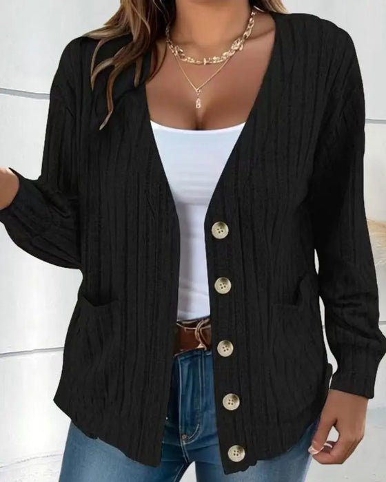 Veste manches longues col V couleur unie