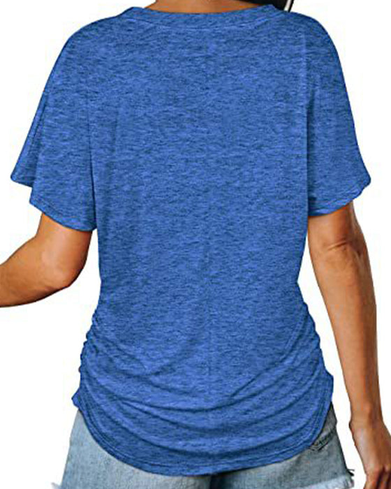 T-Shirt Plissé Uni Col En V