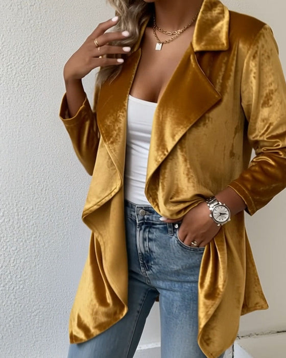 Manteau Irrégulier Col Costume Velours