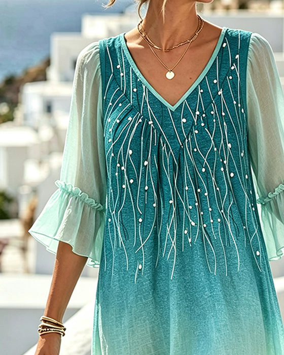 Robe Col V Ombre Ourlet Volanté