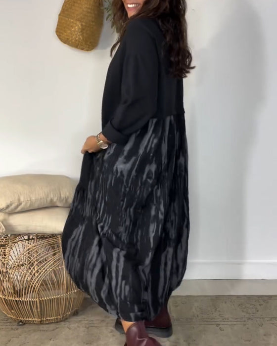 Robe Col Rond Imprimé Patchwork Irrégulier