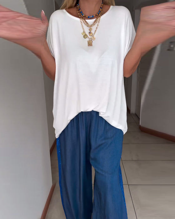 T-shirt uni à manches courtes et col rond