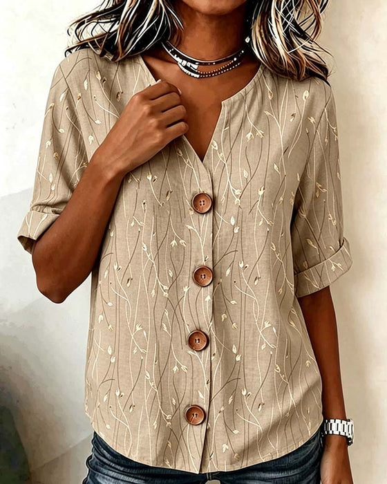 Blouse Mini Col V Bouton Décontractée