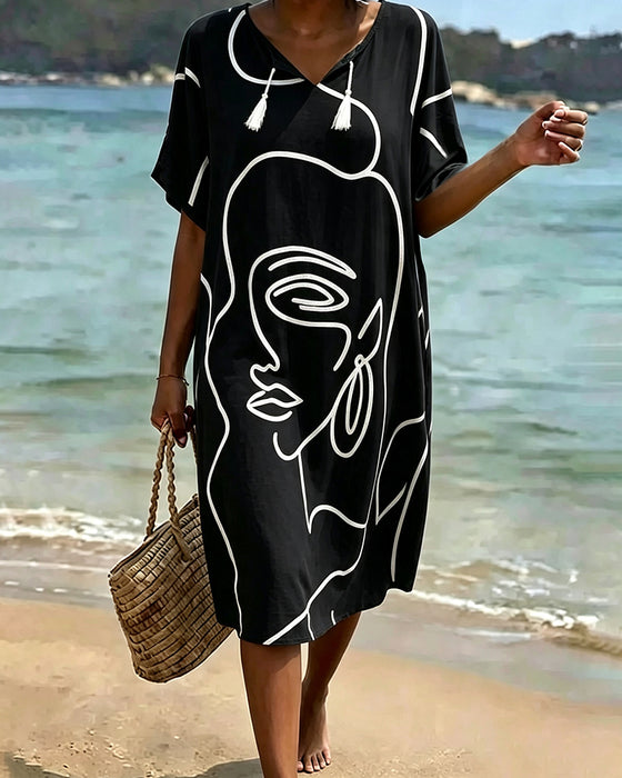 Robe Col V Manche Courte Droit
