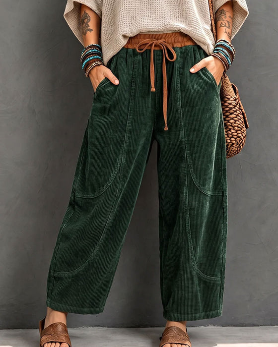 Pantalon Taille Élastique Bloc De Couleur Coupe Courte Jambe Large