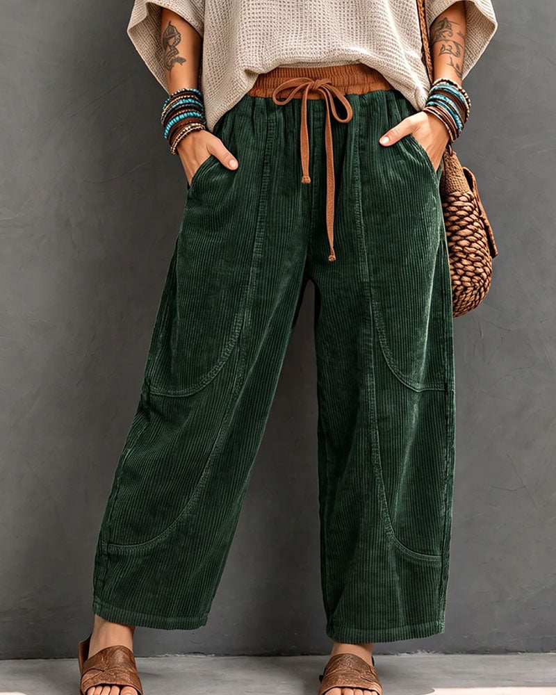 Pantalon Taille Élastique Bloc De Couleur Coupe Courte Jambe Large
