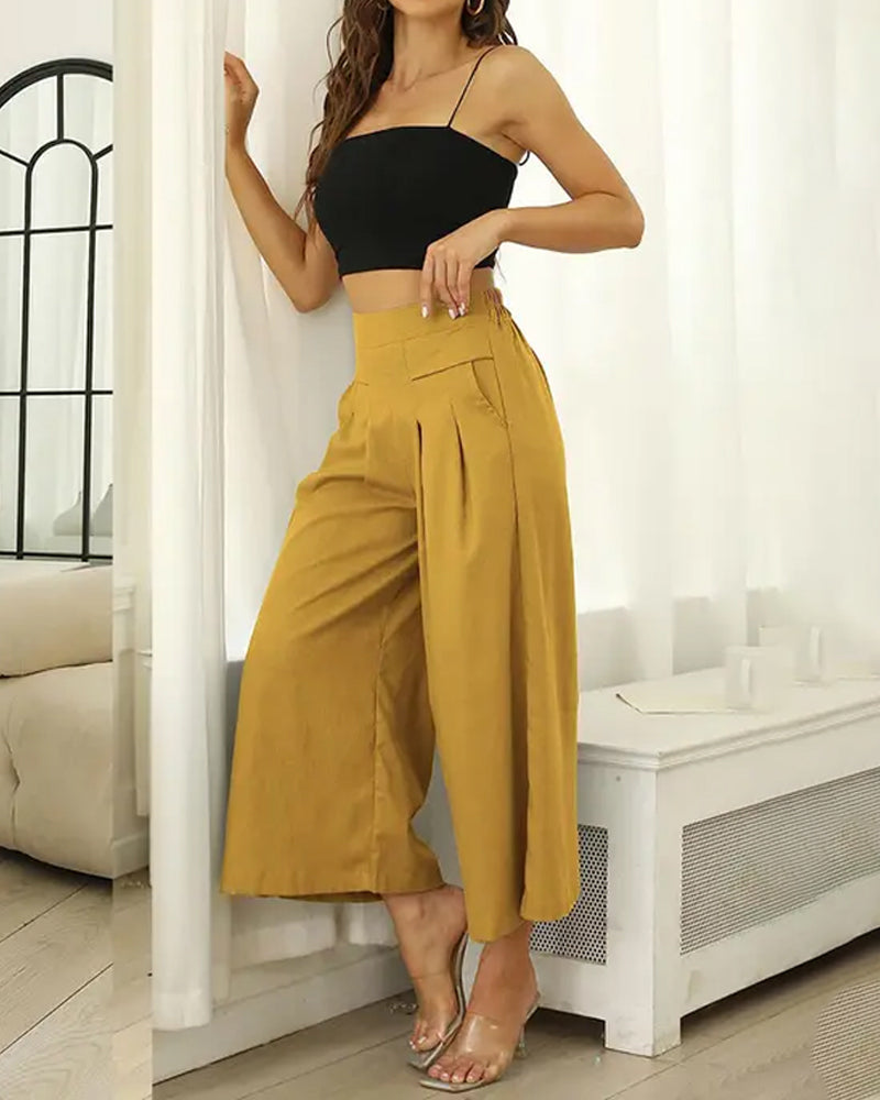 Pantalon Drapé Uni Décontracté Large