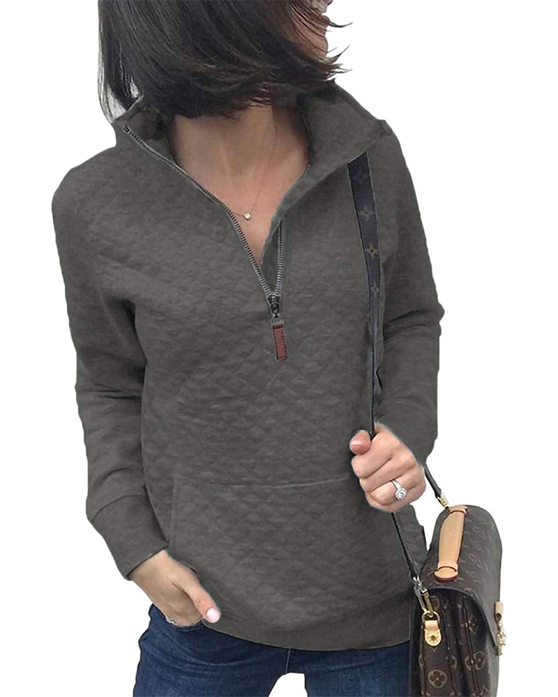 Sweatshirt Décontracté Fermeture Éclair Manches Longues