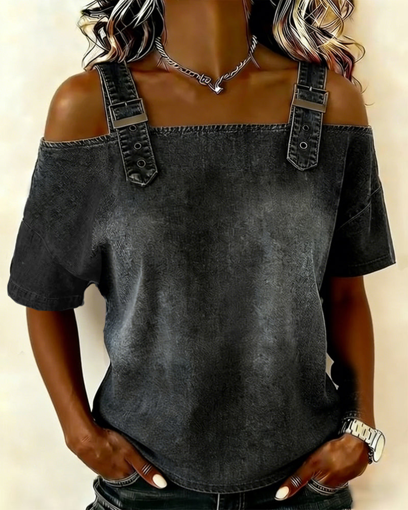 Chemisier Off-Shoulder Avec Bretelle Denim