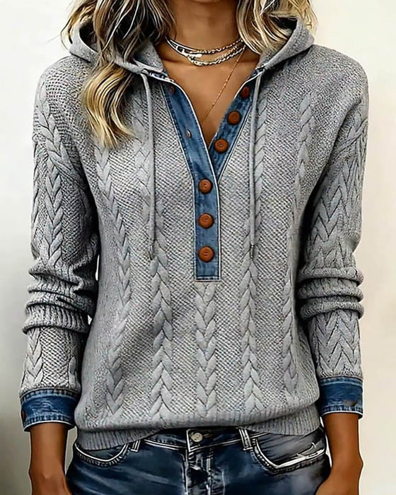 Sweat à capuche à coupe de couleur et boutons