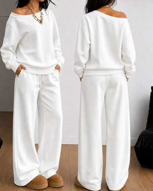Ensemble Épaule Unique Décontracté Sweat-Shirt Pantalon Long