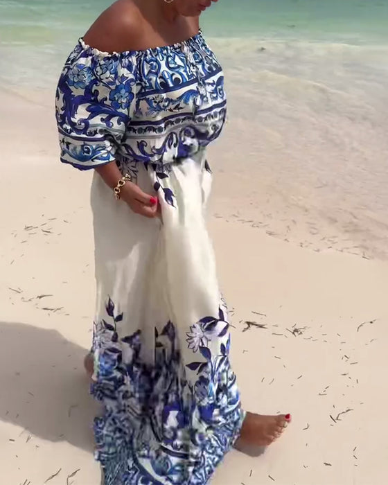 Robe Off-Shoulder Imprimé Resort