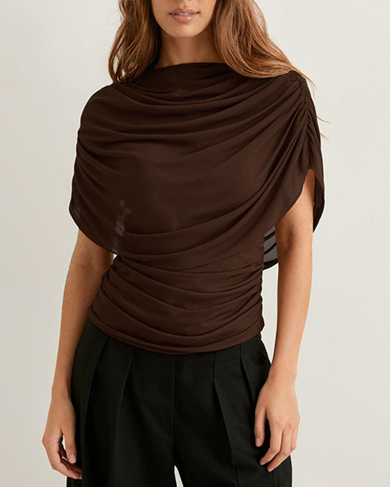 Blouse Mesh Foulard Col Drapé Slim Fit