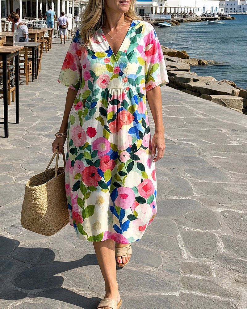 Robe Aquarelle Florale Col V