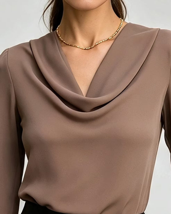Blouse Col Mock Manche Longue Unie