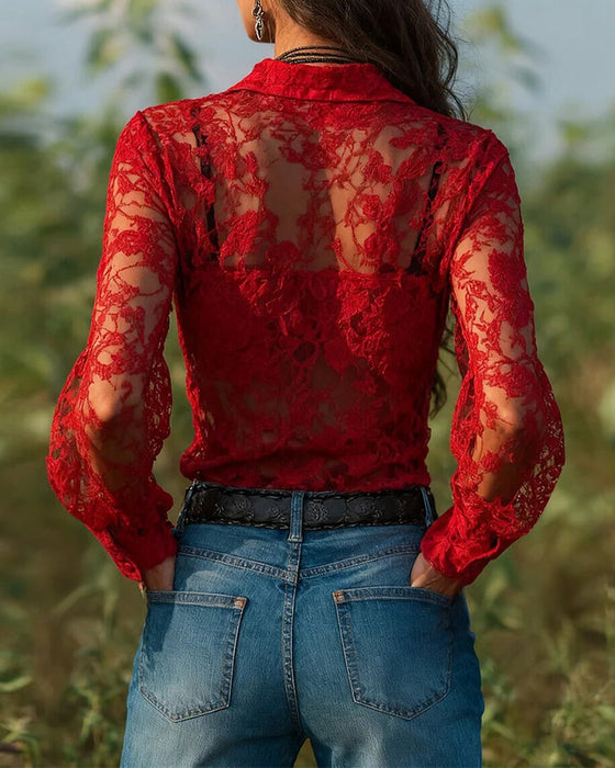 Chemise Unie À Col Et À Manches Longues