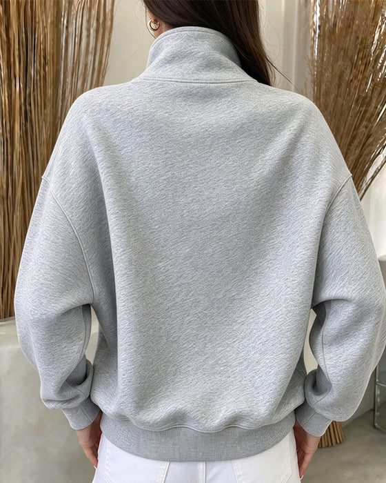 Sweat Col Haut Boutonné Manches Longues