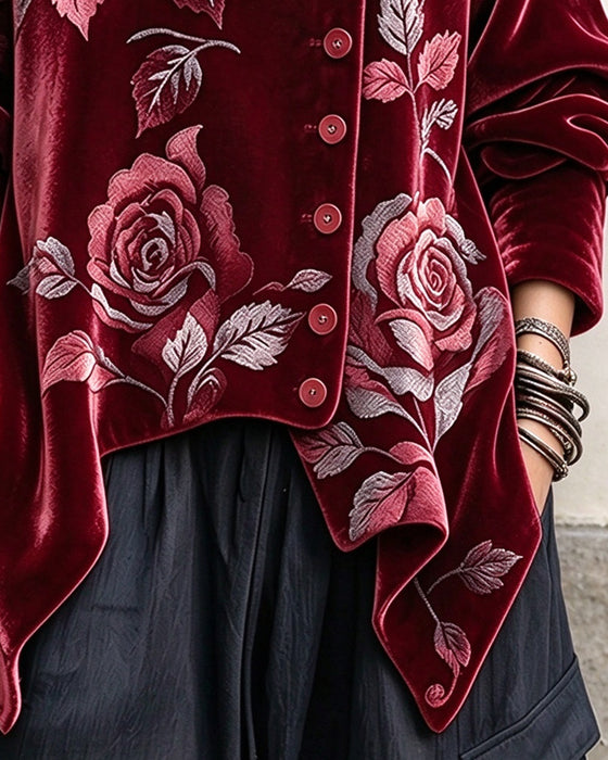 Haut Rose Imprimé Bouton Irrégulière