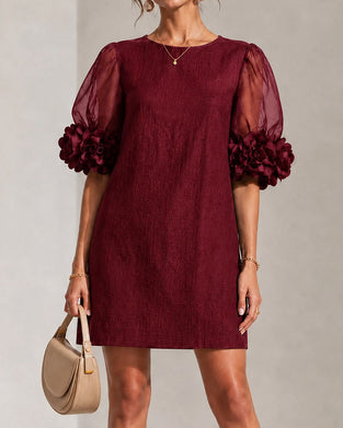 Robe Élégante Col Rond Manches Ballon