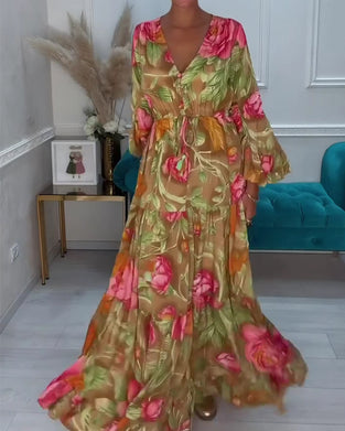 Robe Col V Jupe Ample Florale