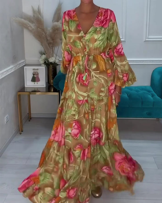 Robe Col V Jupe Ample Florale
