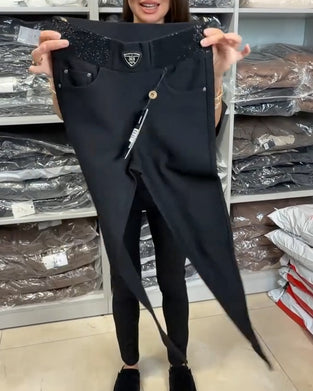 Pantalon Élégant Uni Et Stretch