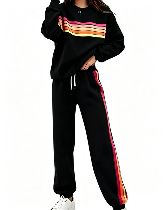 Ensemble Sweatshirt Rayé Coloré Et Pantalon De Jogging