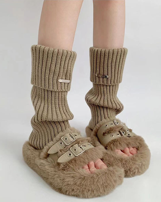 Guêtres Basiques Unies Pour Femme Avec Décor D’Étiquette Métallique, Mode Minimaliste Pour Femmes