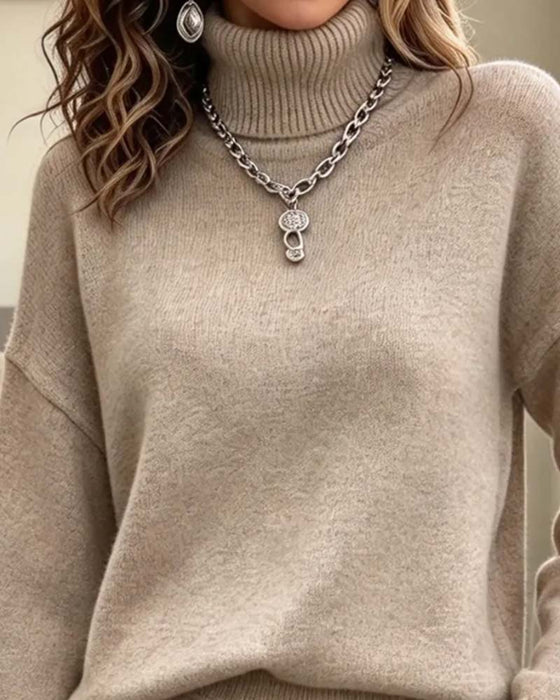 Ensemble Col Haut Pull Manches Longues Jupe Plissée