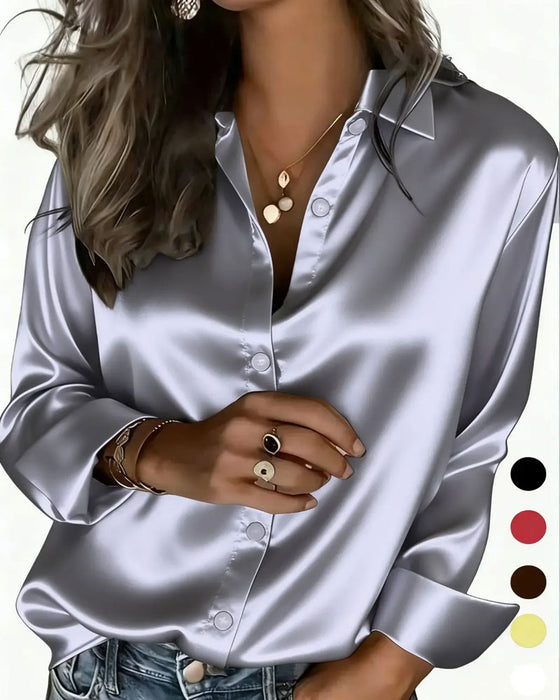 Chemise Col Drapé Manches Longues Décontractée