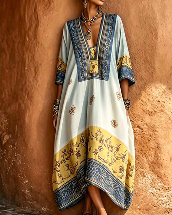 Robe Col V Ethnique Grand Ourlet