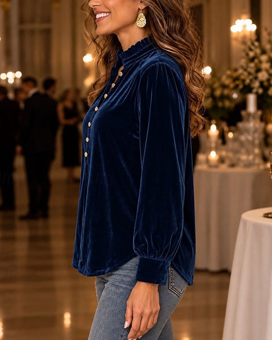 Blouse Unie Bouton Élégante