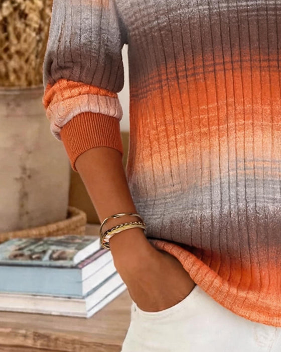 Blouse Ombre Côtelée Manche Longue