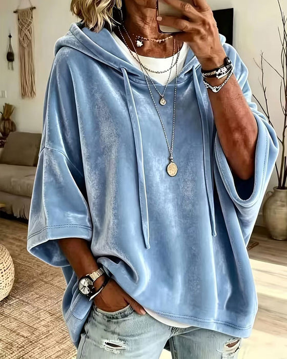 Sweatshirt Manche 3/4 Velours Capuche
