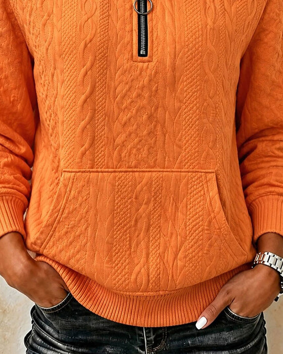 Sweatshirt Demi Fermeture Éclair Unie Décontracté