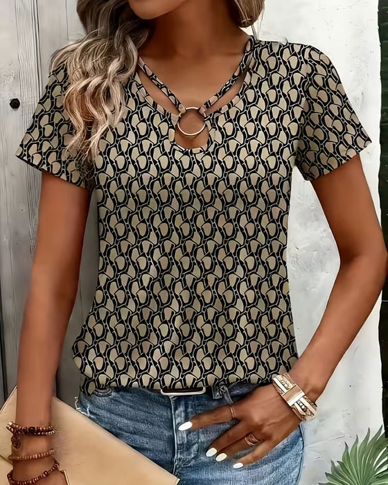 T-Shirt Anneau Boucle Géométrique Imprimé