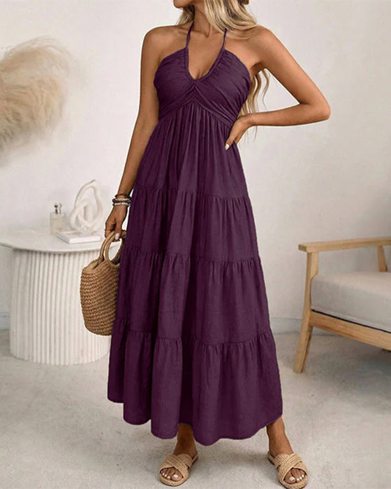 Robe Halter Bandeau Volant Multi-Couches
