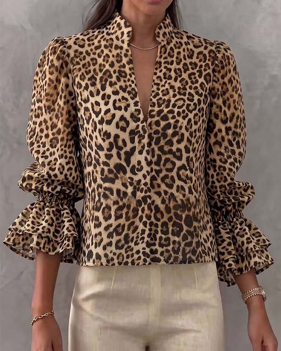 Blouse Léopard Volant Décontractée