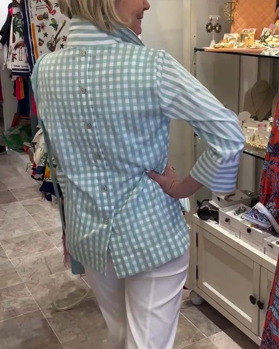 Blouse Rayée Revers Manche Trois Quarts