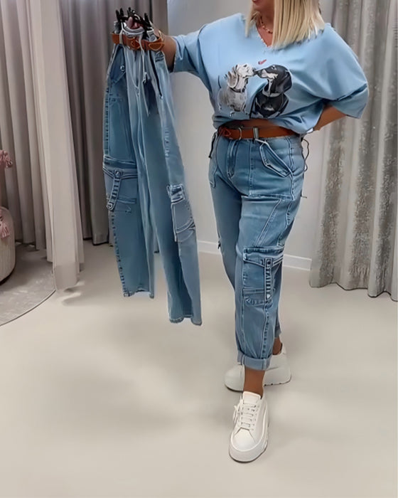 Jean Taille Haute Style Cargo