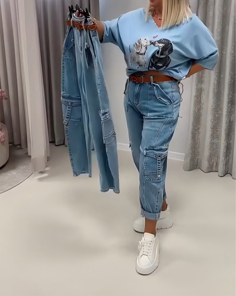 Jean Taille Haute Style Cargo