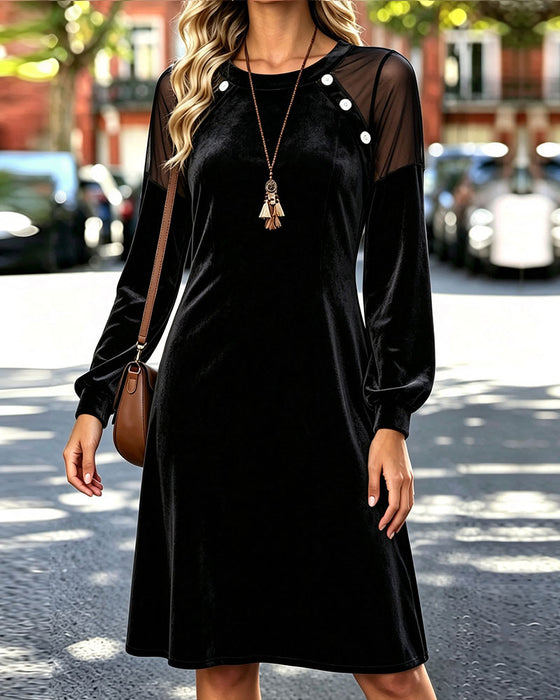 Robe Col Rond Bouton Sheer Ligne A