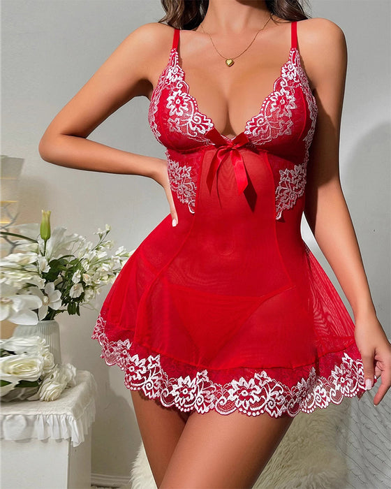 Robe Sexy Dentelle À Décorations De Nœuds Lingerie
