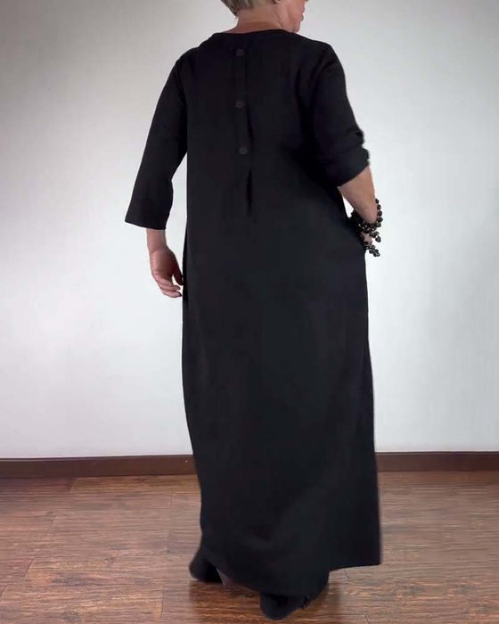 Robe ample à col rond de couleur unie