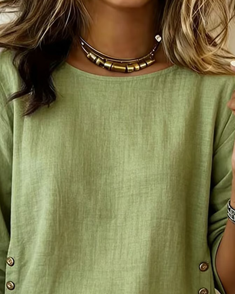Haut Décontracté Col Rond Design Bouton