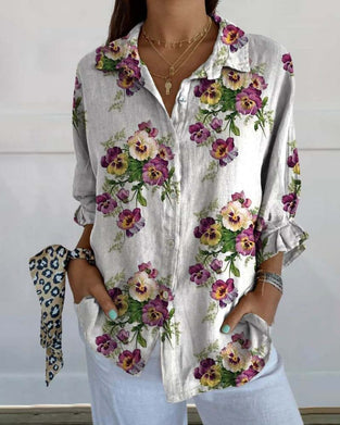 Chemise décontractée à manches trois-quarts à imprimé floral