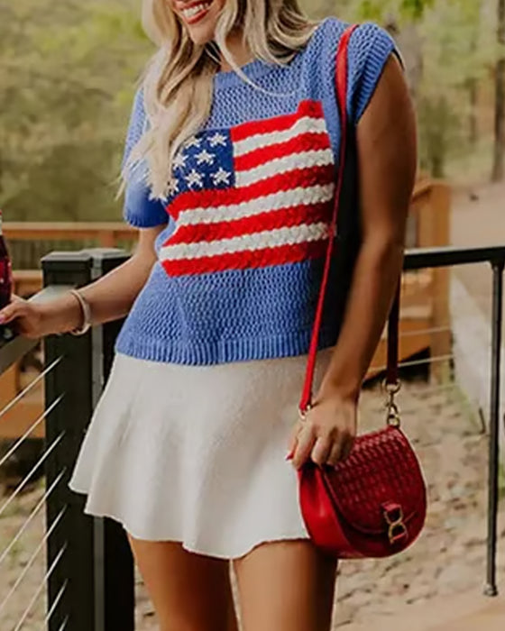 Pullover Motif Drapeau Col Rond
